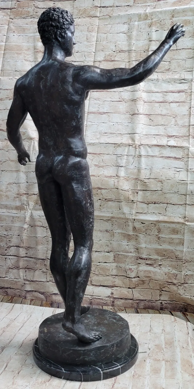 Classic Rodin Age of Bronze Elegant Male Nude Figure Marble Statue Sculpture