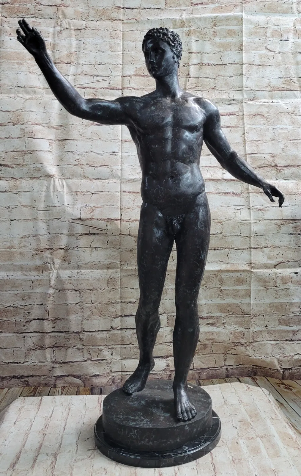 Classic Rodin Age of Bronze Elegant Male Nude Figure Marble Statue Sculpture