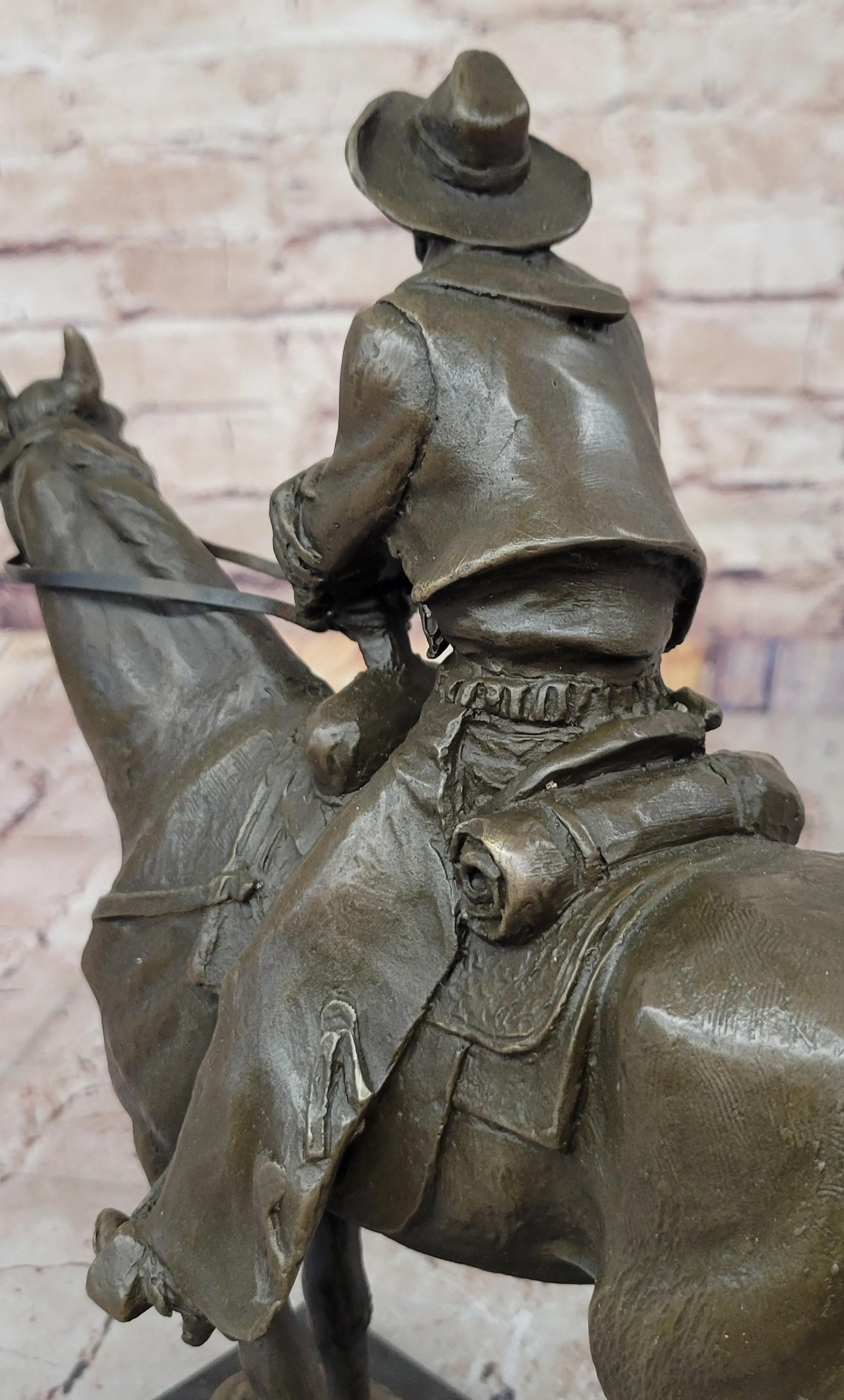 Cowboy on Horseback by Jim Ponter Bronze Statue Sculpture on Marble Base