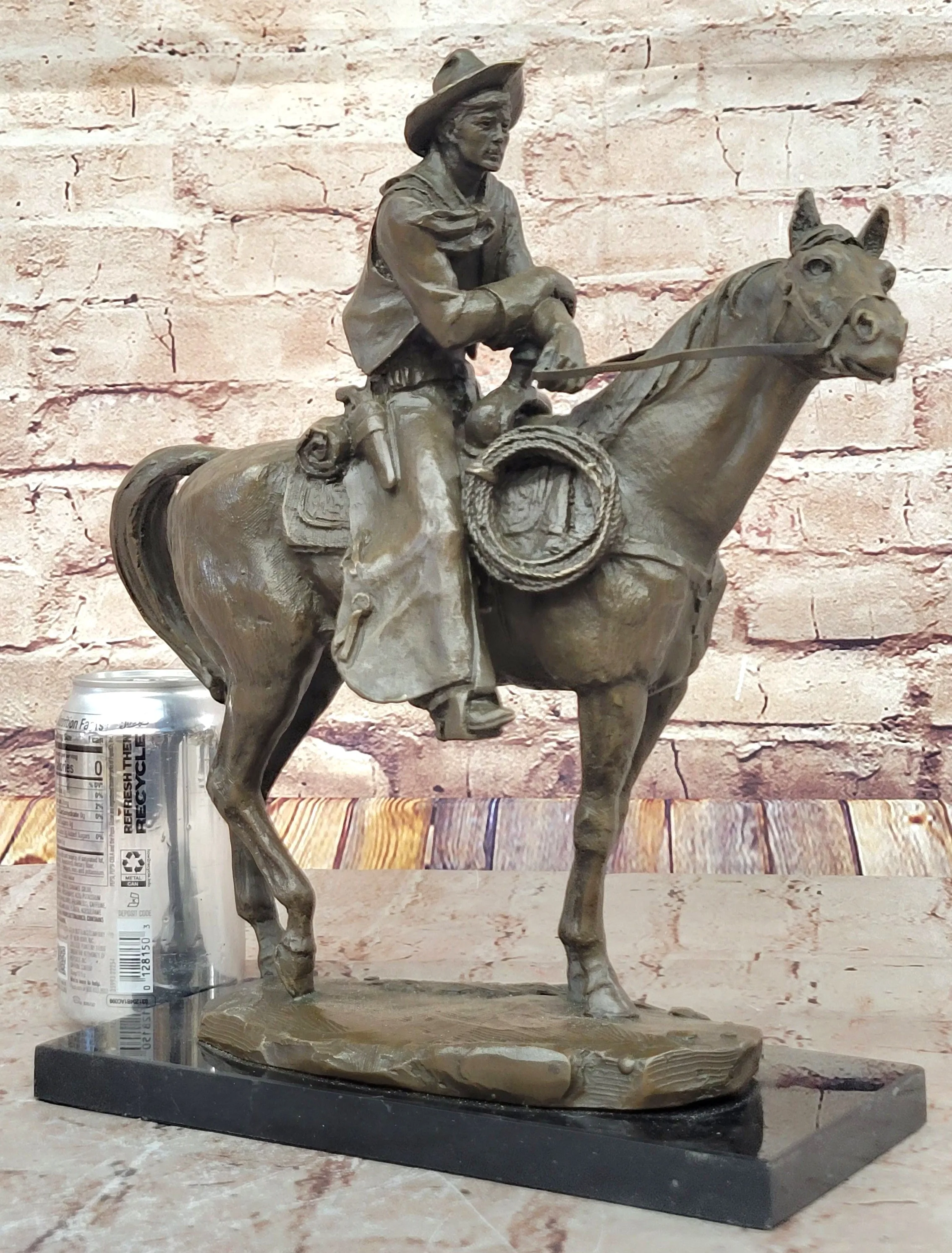 Cowboy on Horseback by Jim Ponter Bronze Statue Sculpture on Marble Base