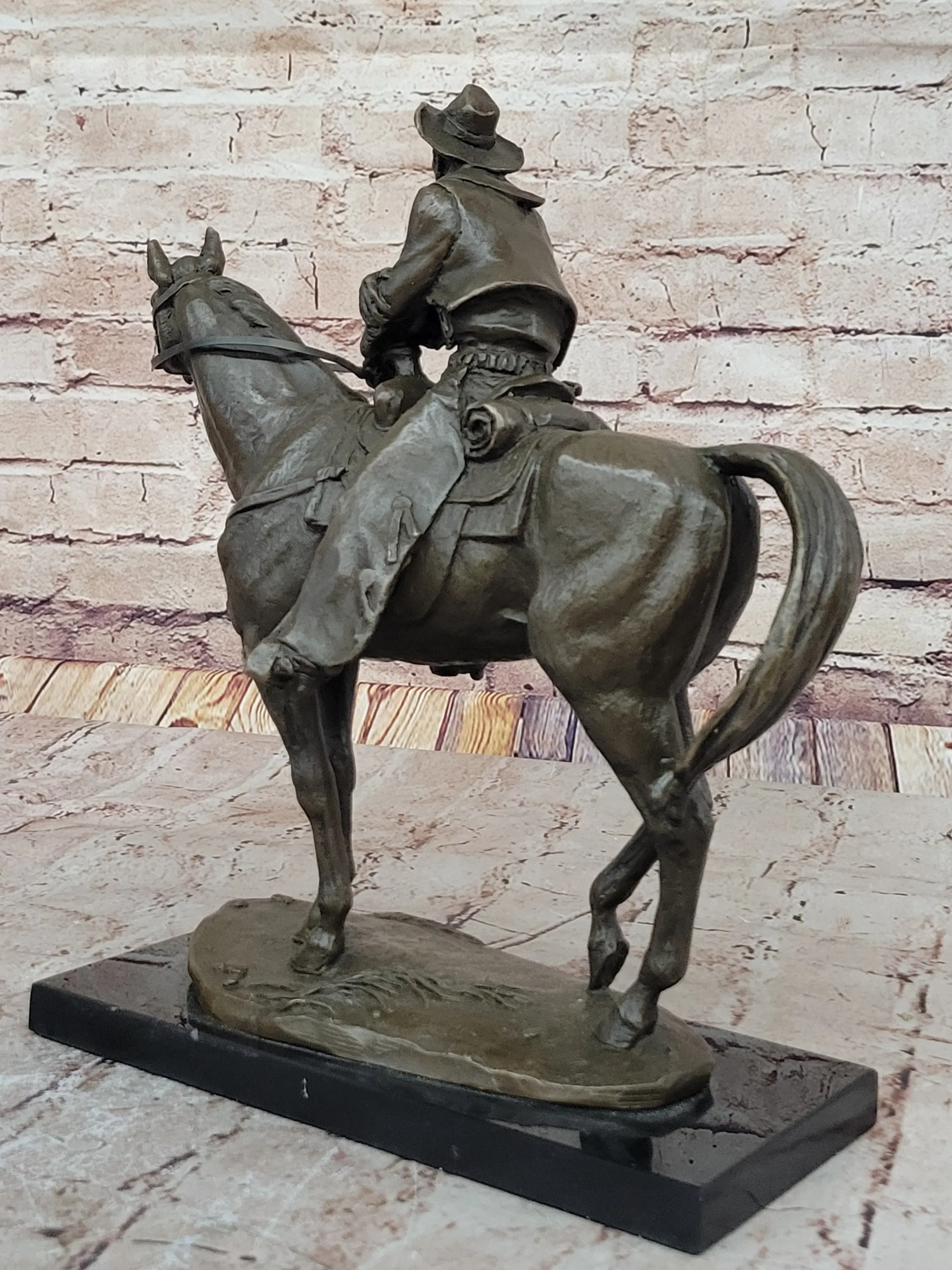 Cowboy on Horseback by Jim Ponter Bronze Statue Sculpture on Marble Base