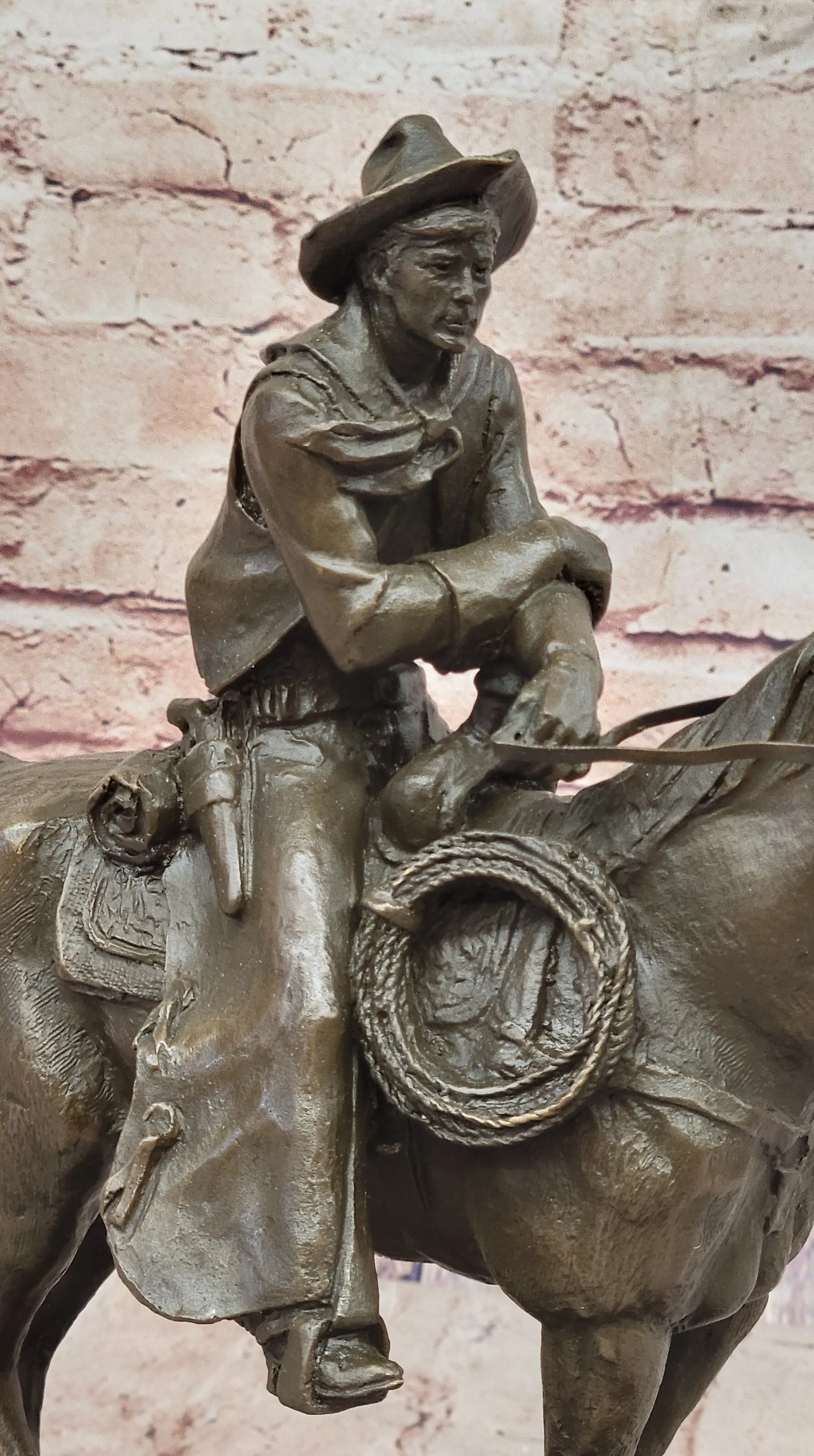 Cowboy on Horseback by Jim Ponter Bronze Statue Sculpture on Marble Base