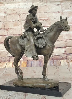 Cowboy on Horseback by Jim Ponter Bronze Statue Sculpture on Marble Base