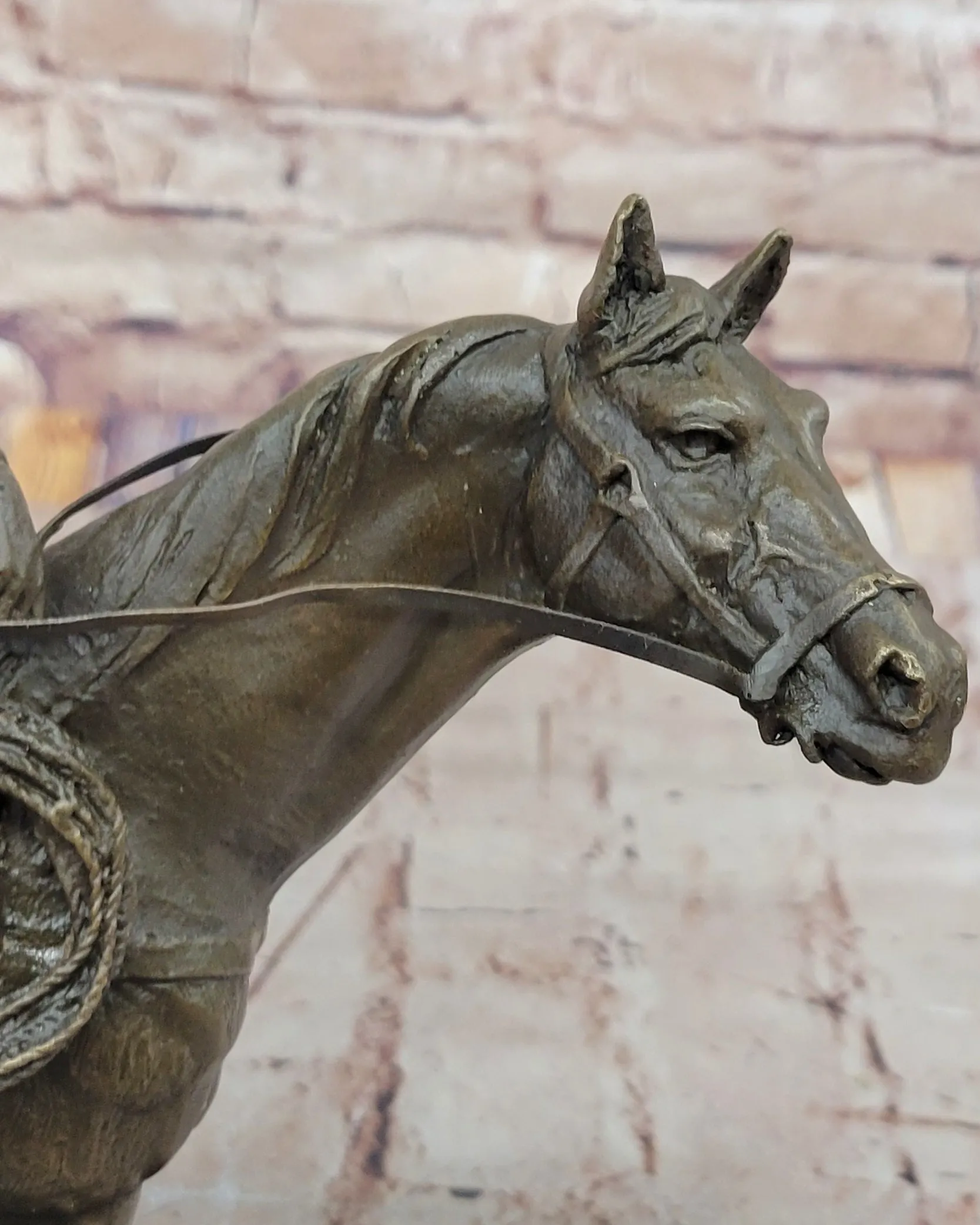 Cowboy on Horseback by Jim Ponter Bronze Statue Sculpture on Marble Base