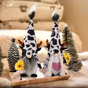 Eclectic Cow Plush Gnome Set, Farmhouse Decor