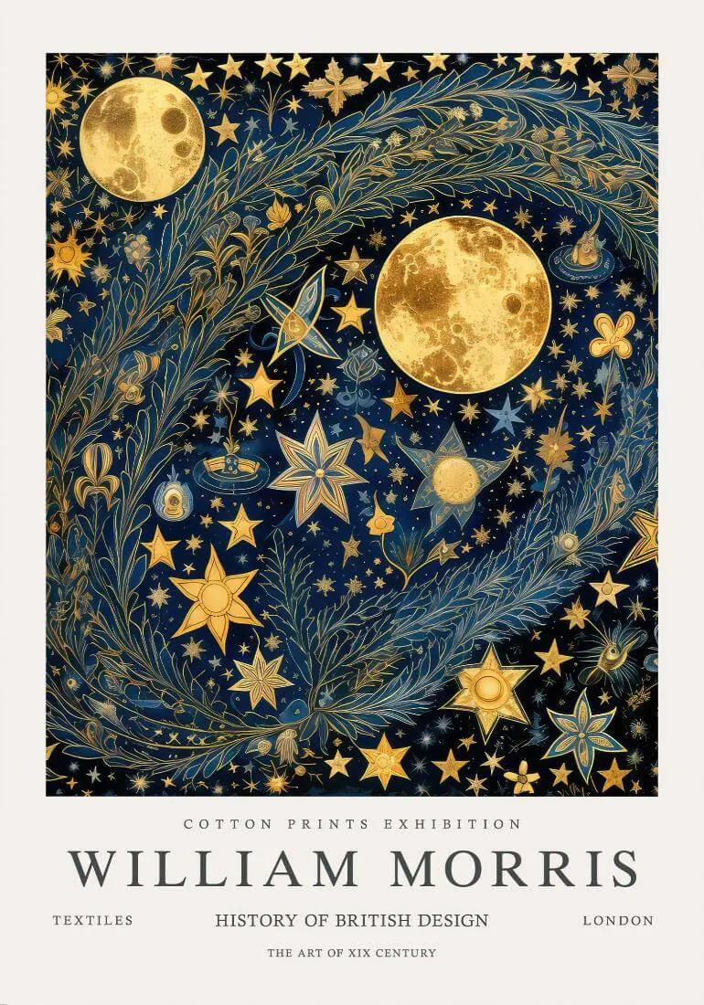 Moon & Stars 1 - William Morris Exhibition Poster - Vintage Design Wall Art - Art Prints