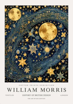 Moon & Stars 1 - William Morris Exhibition Poster - Vintage Design Wall Art - Posters