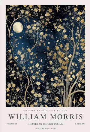 Moon & Stars 2 - William Morris Exhibition Poster - Vintage Design Wall Art - Framed Prints