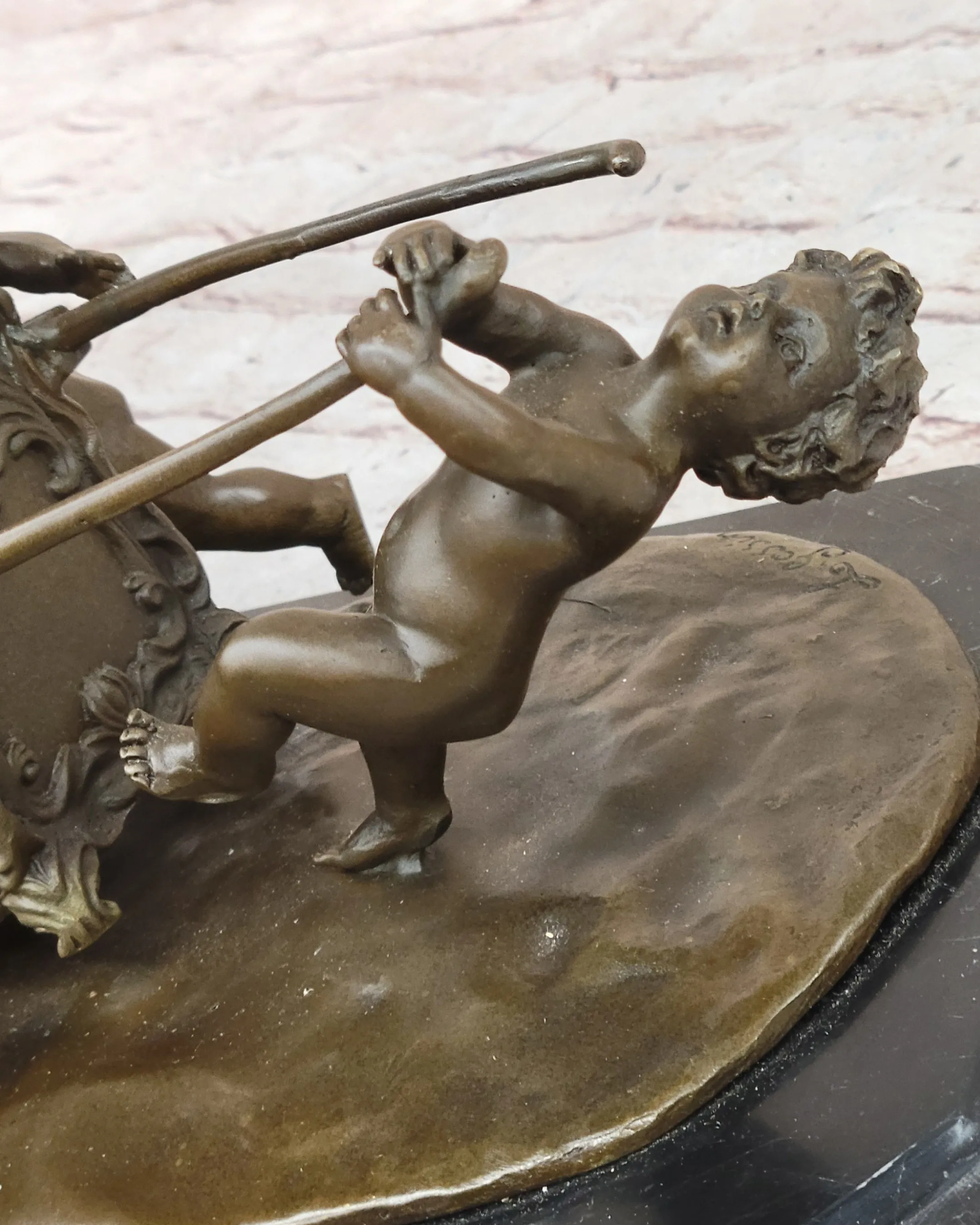 Puttis Pulling a Chariot - Bronze Sculpture of Cherubim Children by Louis Gossin