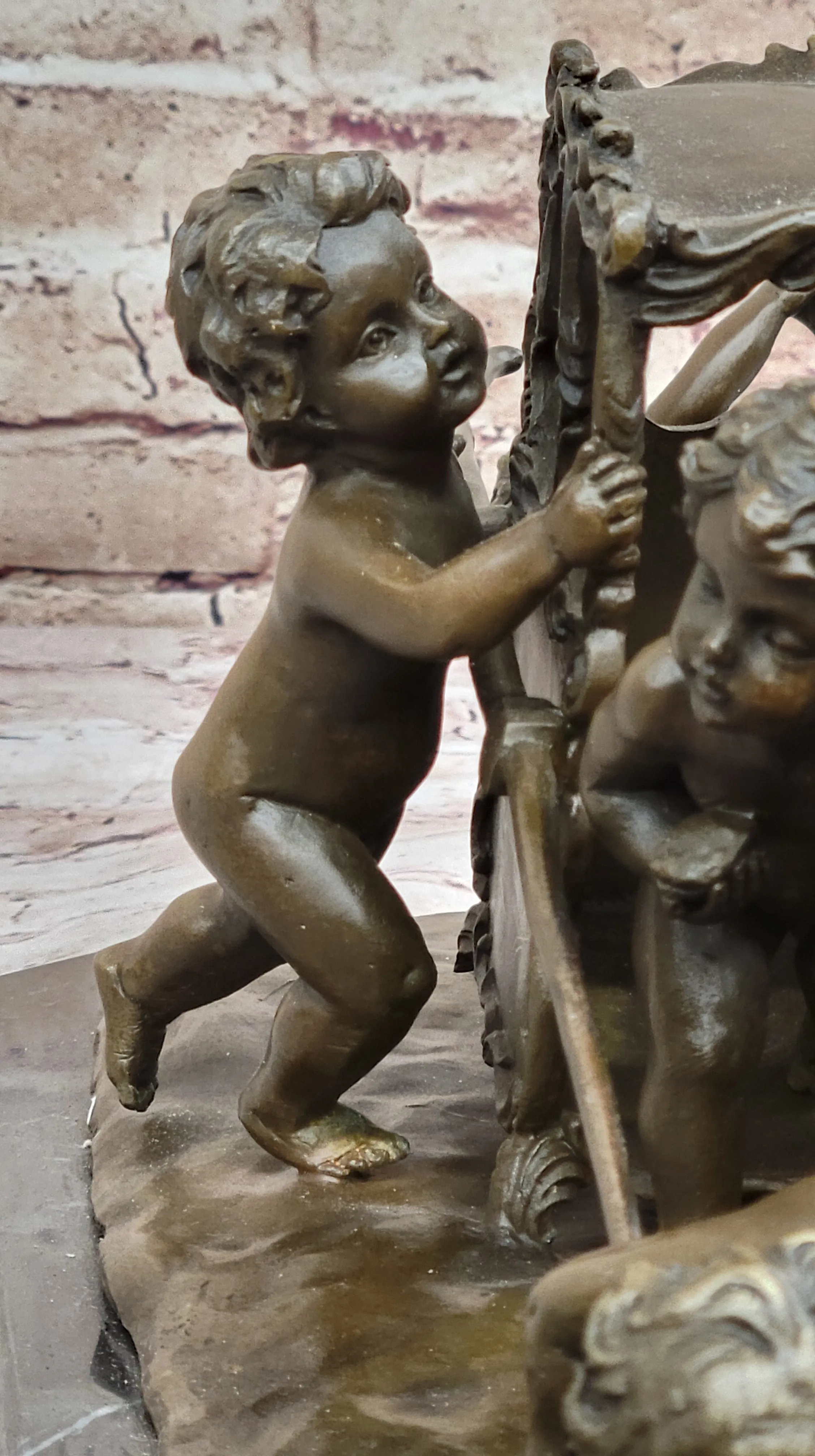 Puttis Pulling a Chariot - Bronze Sculpture of Cherubim Children by Louis Gossin