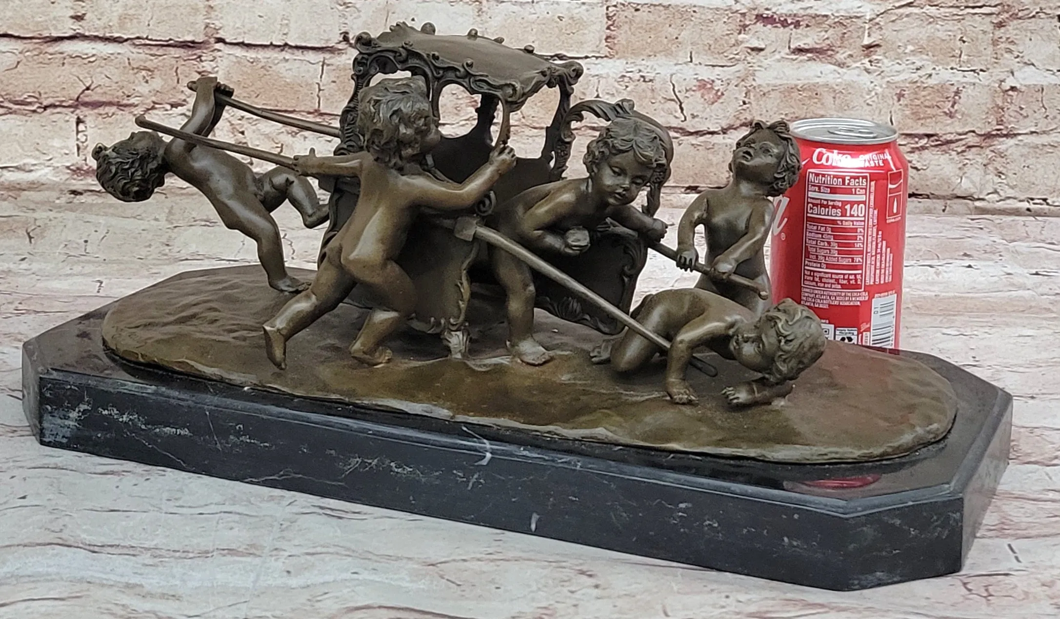 Puttis Pulling a Chariot - Bronze Sculpture of Cherubim Children by Louis Gossin