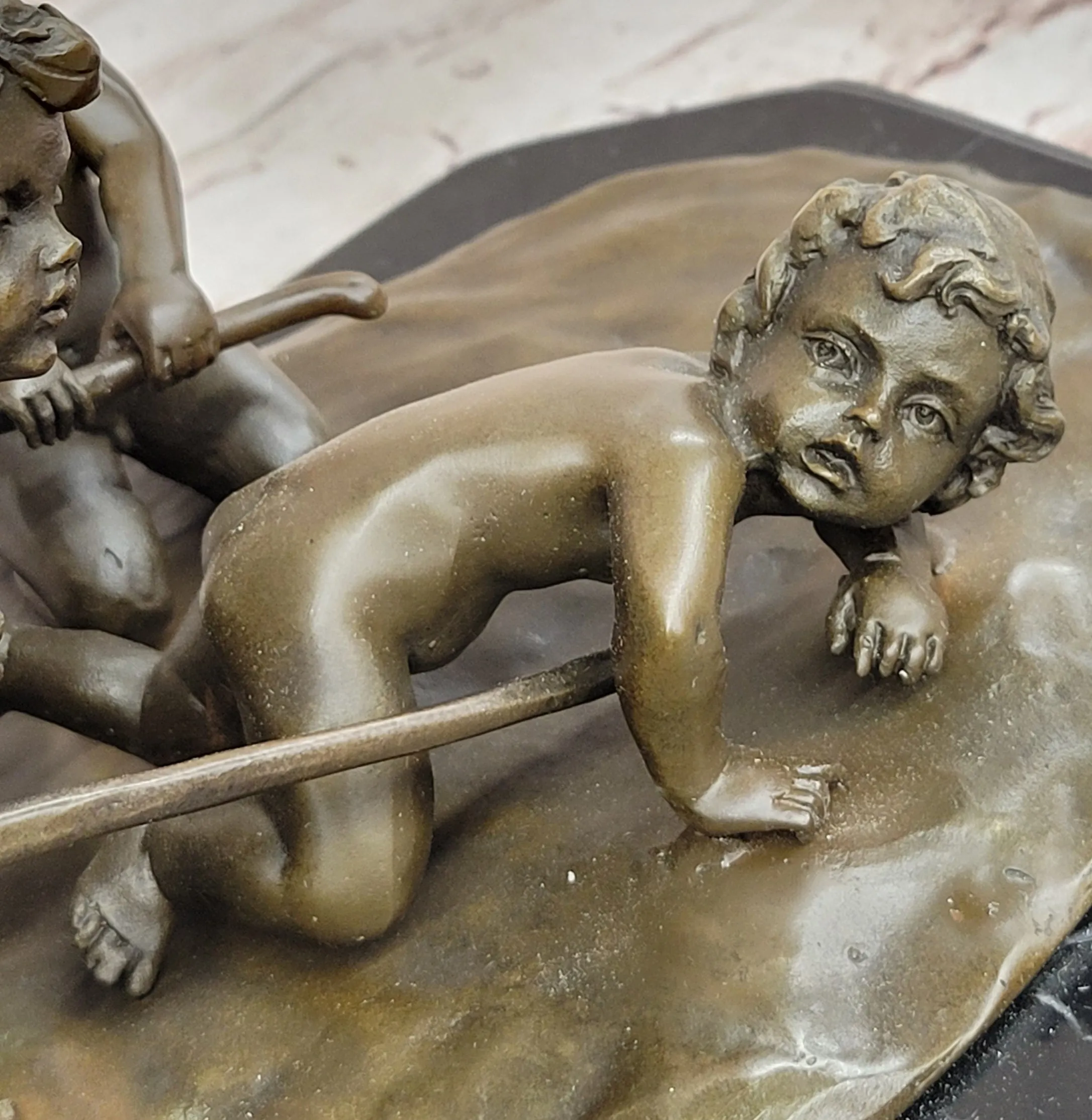 Puttis Pulling a Chariot - Bronze Sculpture of Cherubim Children by Louis Gossin