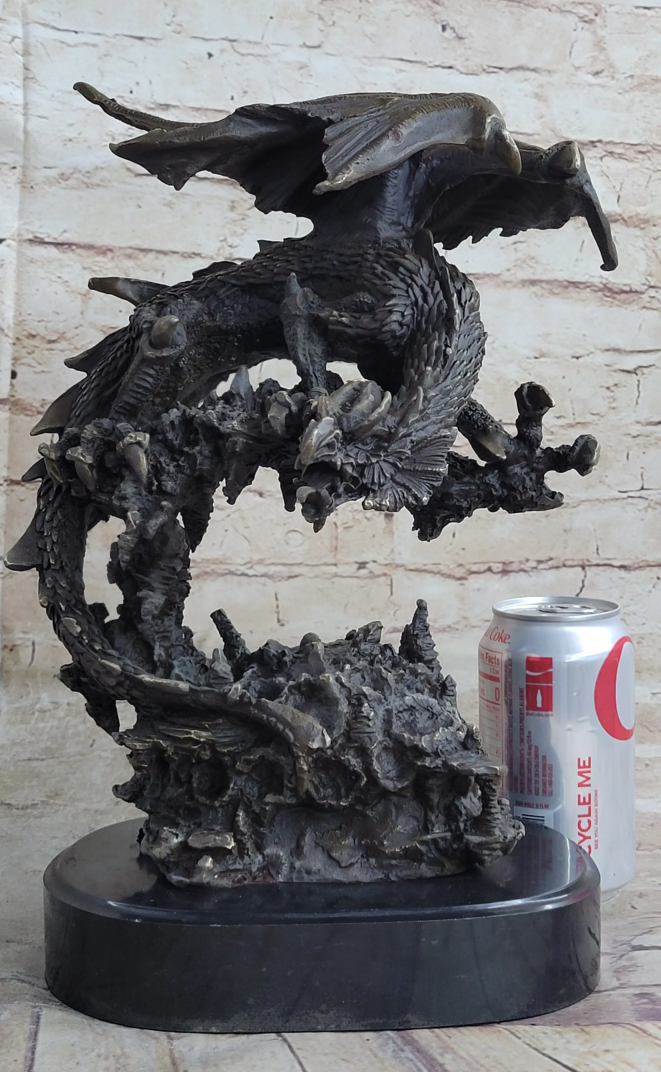 Signed Original Mythical Flying Dragon Bronze Sculpture Statue Hand Crafted Sale