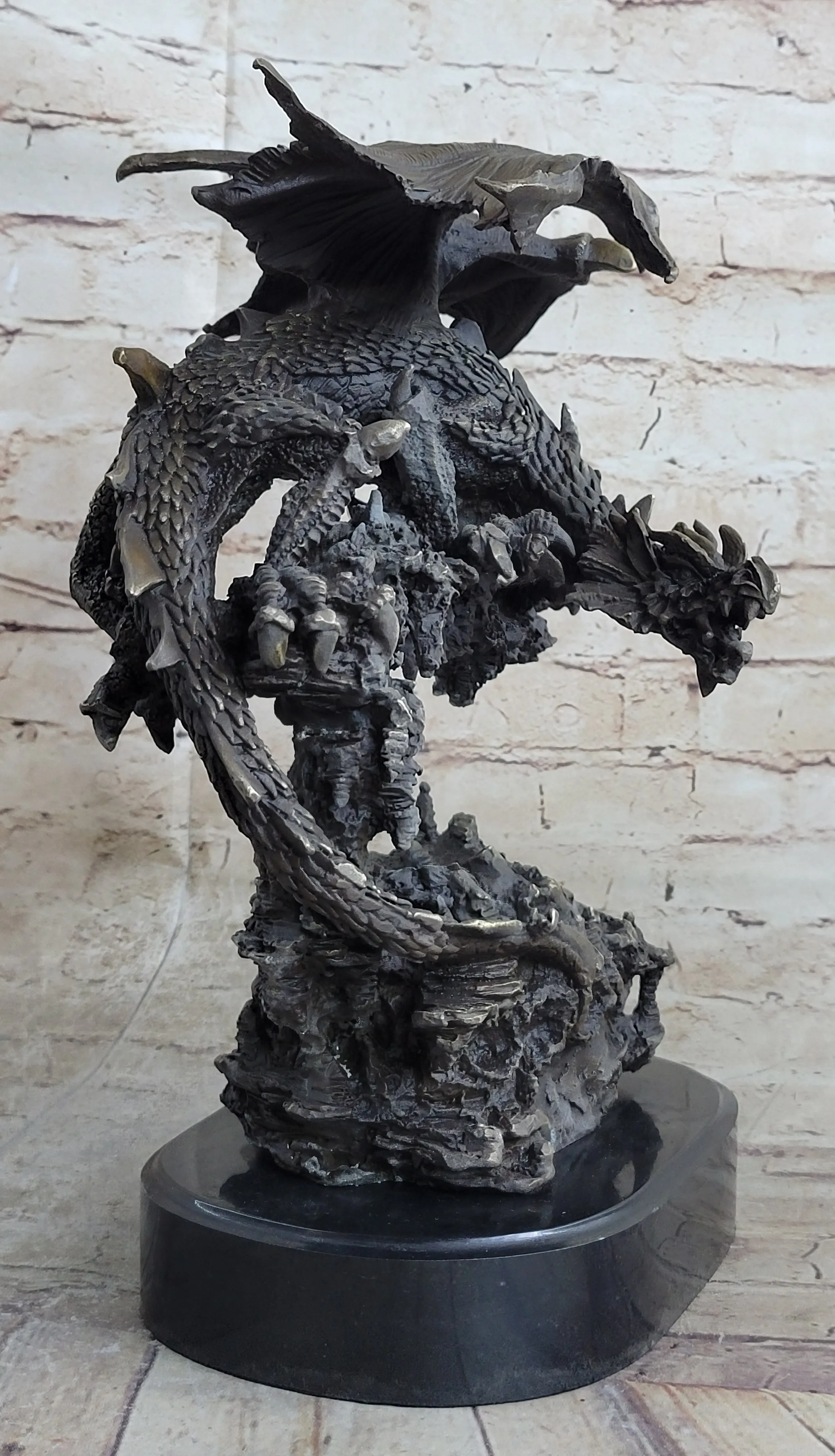 Signed Original Mythical Flying Dragon Bronze Sculpture Statue Hand Crafted Sale