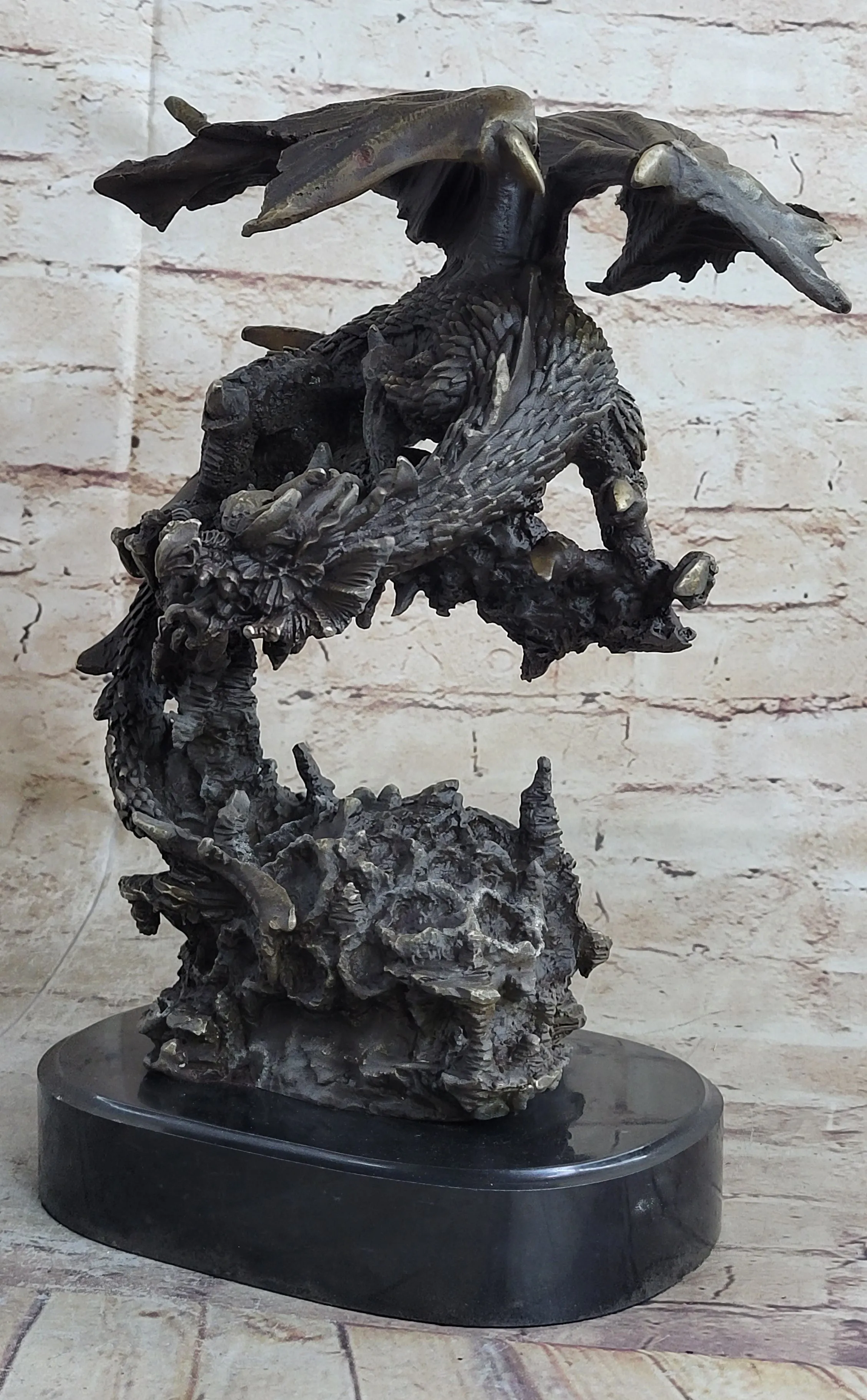 Signed Original Mythical Flying Dragon Bronze Sculpture Statue Hand Crafted Sale