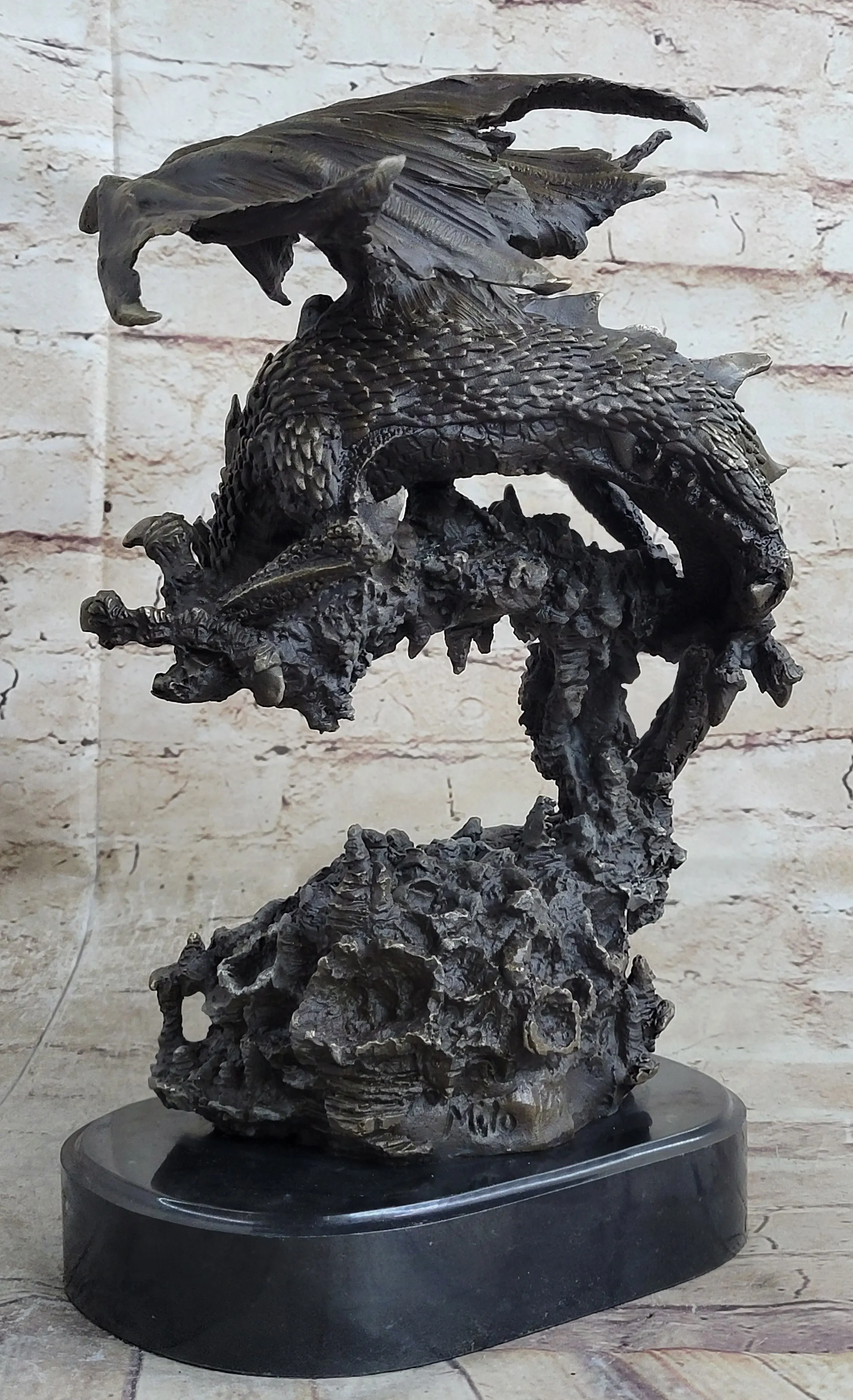 Signed Original Mythical Flying Dragon Bronze Sculpture Statue Hand Crafted Sale