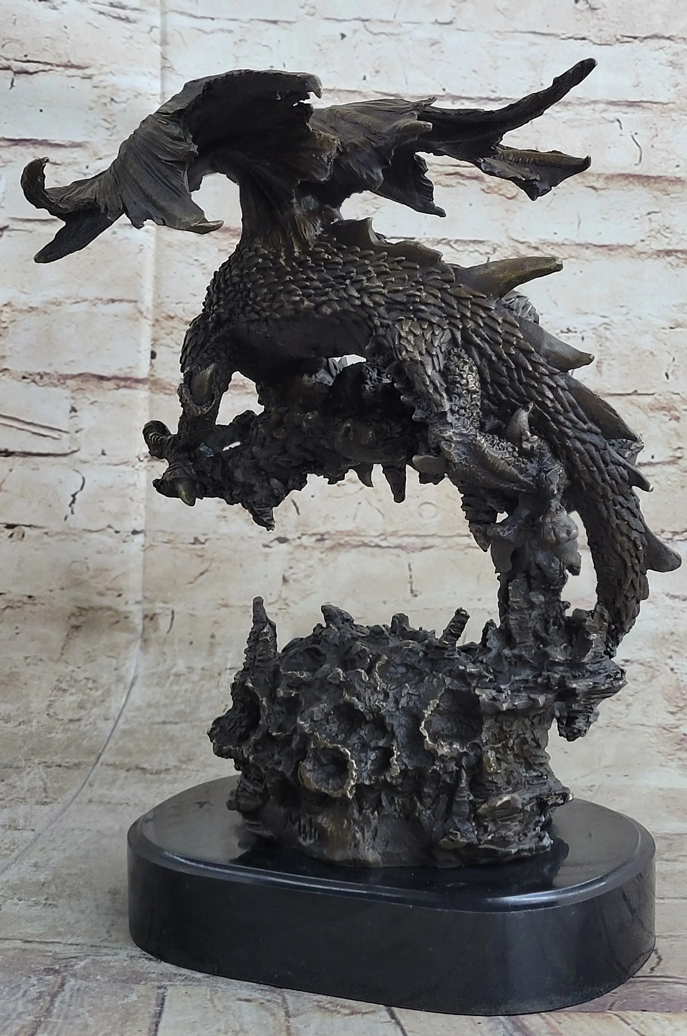 Signed Original Mythical Flying Dragon Bronze Sculpture Statue Hand Crafted Sale