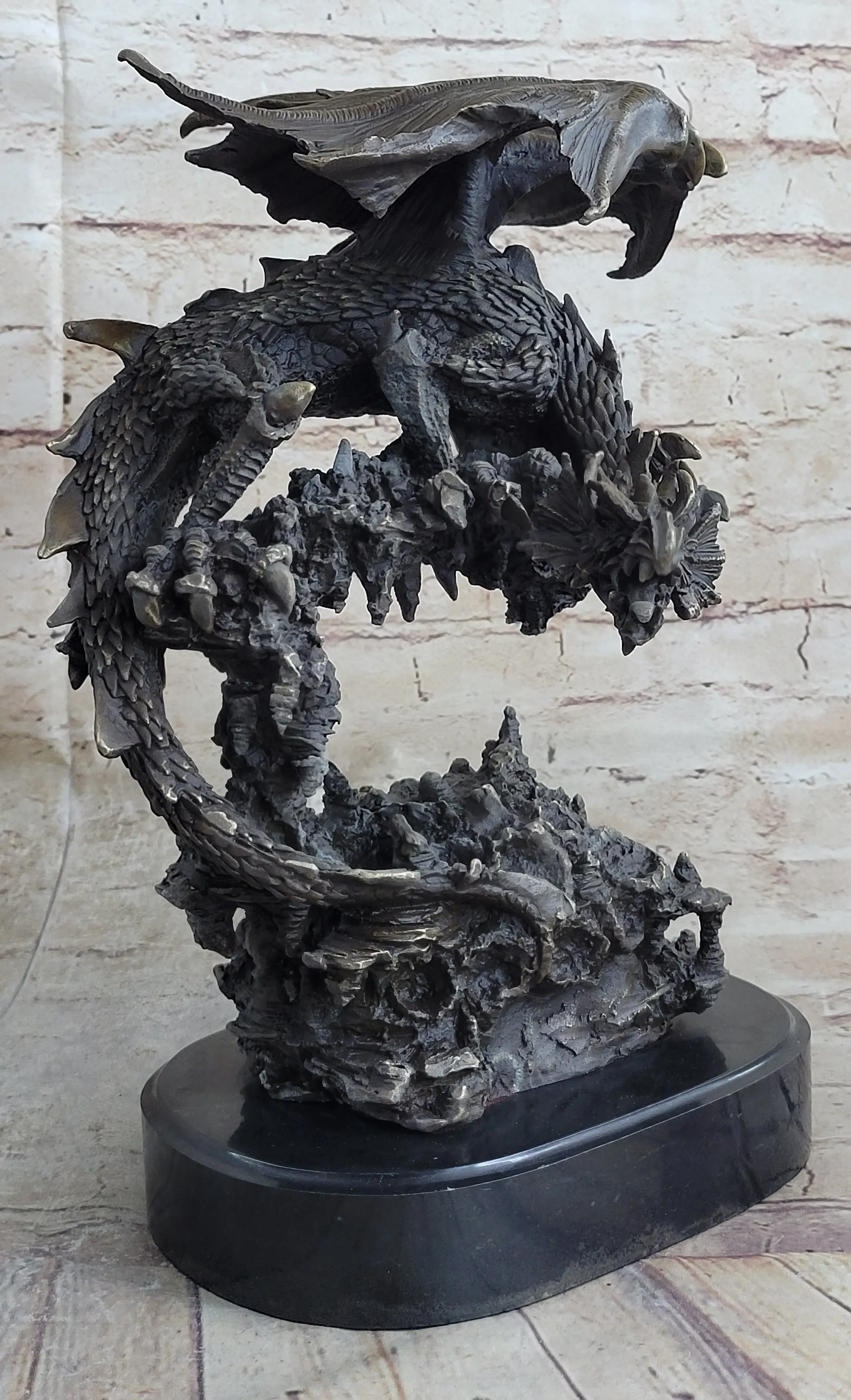 Signed Original Mythical Flying Dragon Bronze Sculpture Statue Hand Crafted Sale