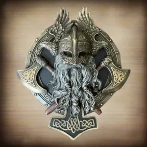 Viking Berserker Double Axe Plaque Resin Statue