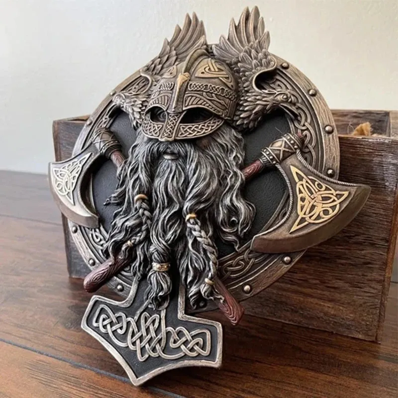 Viking Berserker Double Axe Plaque Resin Statue