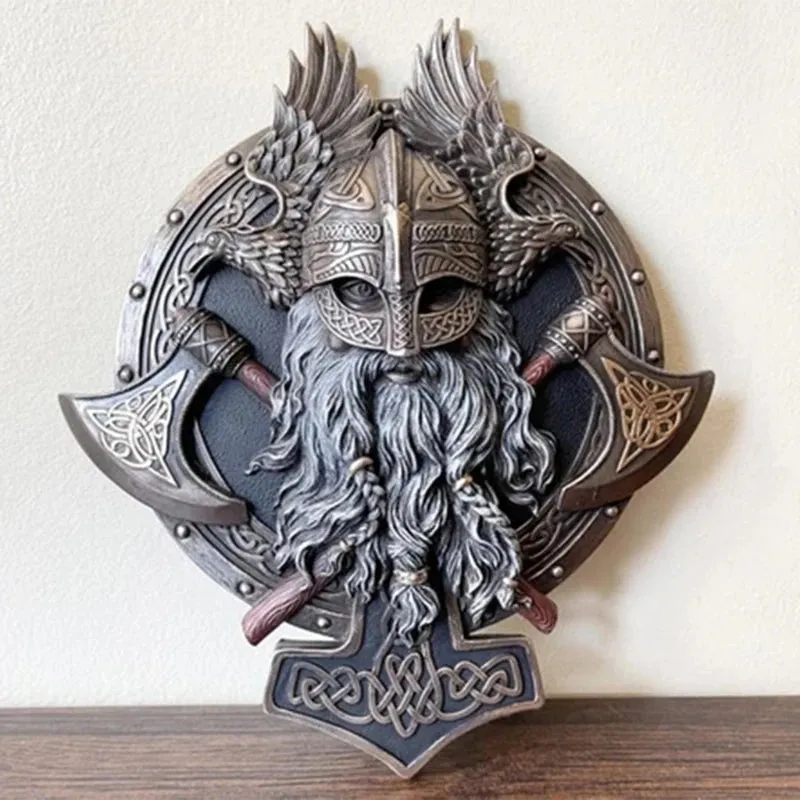 Viking Berserker Double Axe Plaque Resin Statue