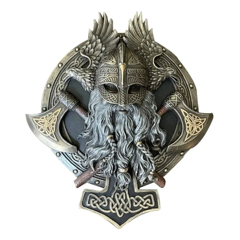 Viking Berserker Double Axe Plaque Resin Statue