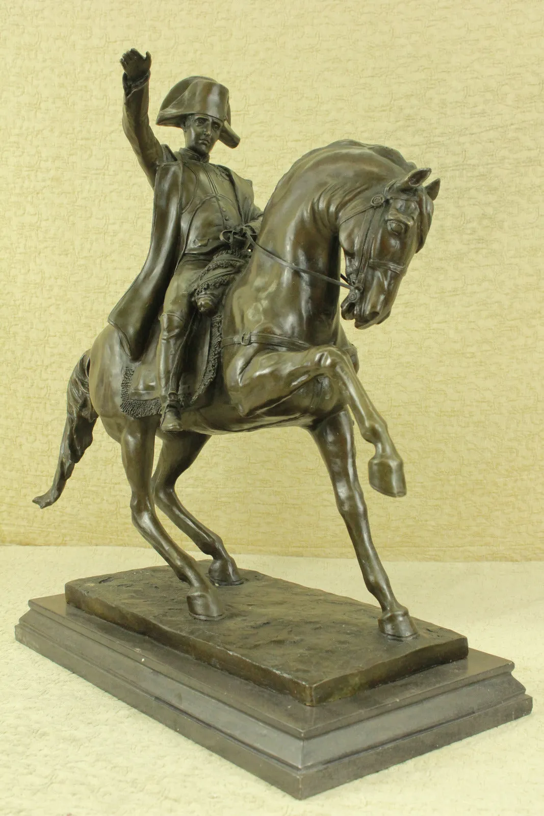 Western Bronze Marble Base Napoleon Ride Horse Patrol Art Deco Statue Sculpture