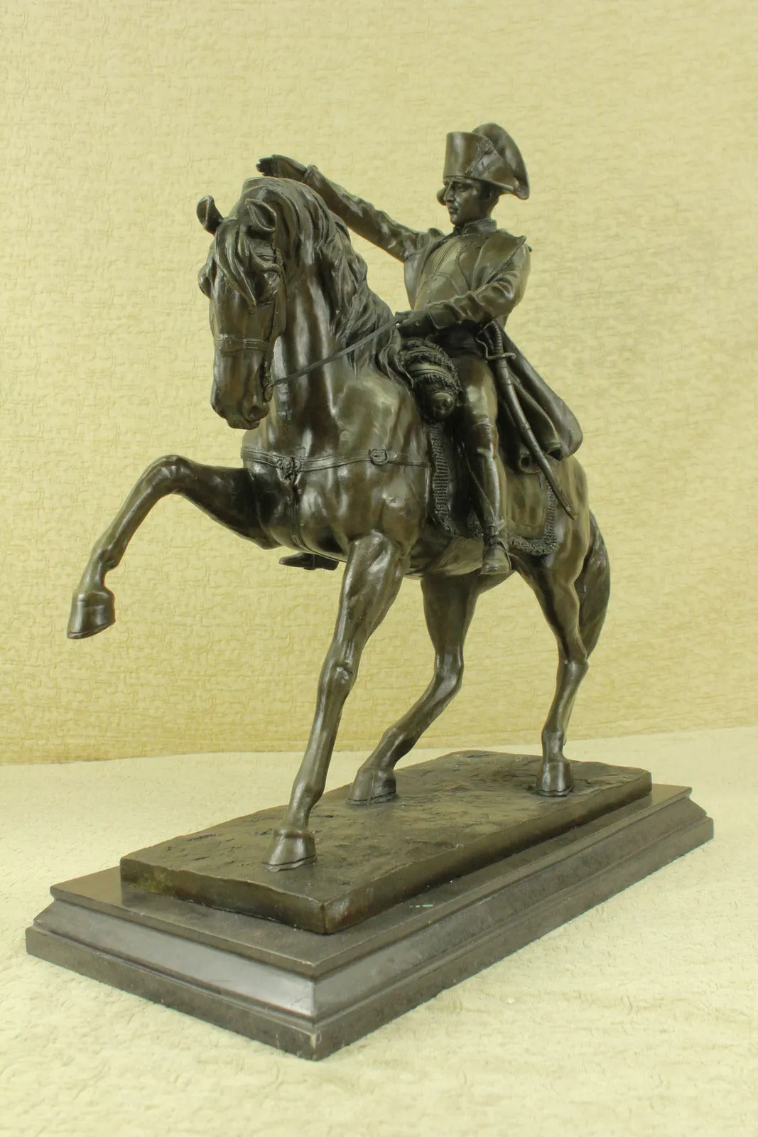 Western Bronze Marble Base Napoleon Ride Horse Patrol Art Deco Statue Sculpture