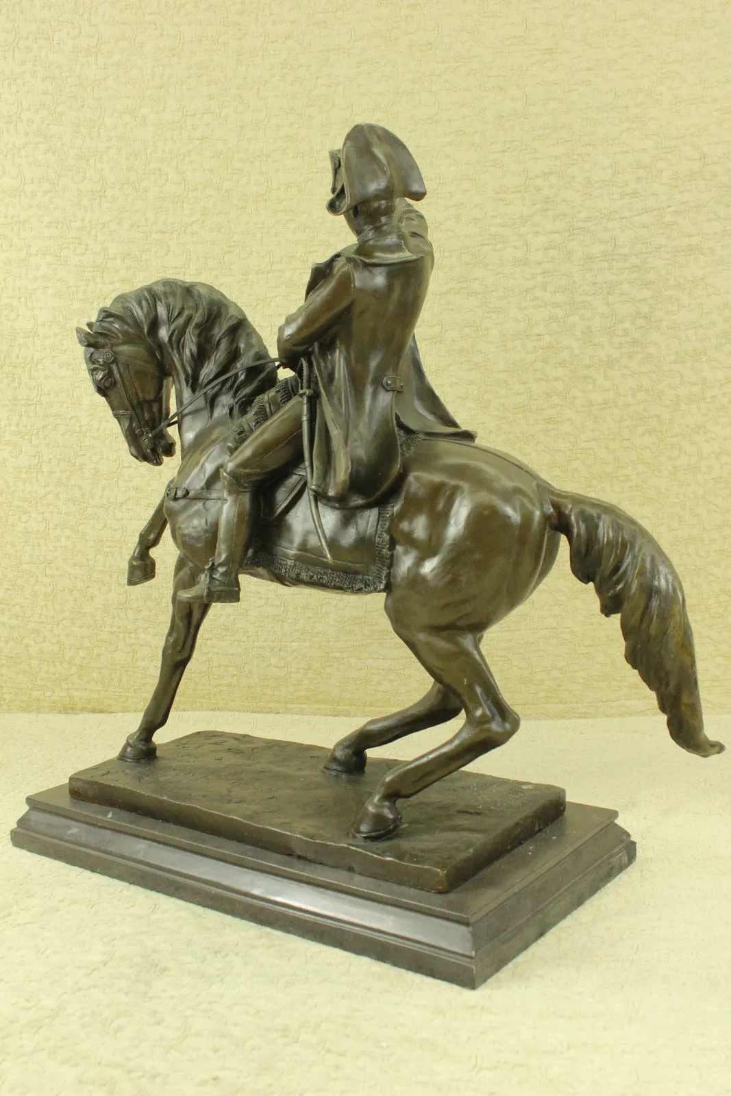 Western Bronze Marble Base Napoleon Ride Horse Patrol Art Deco Statue Sculpture