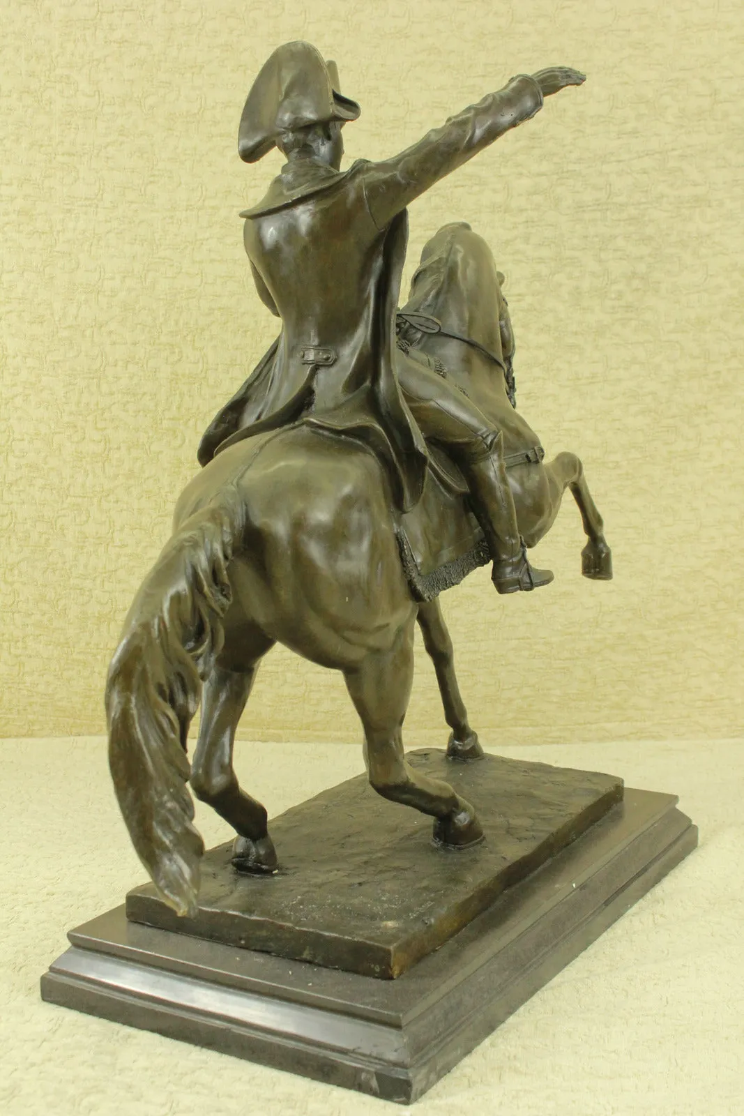 Western Bronze Marble Base Napoleon Ride Horse Patrol Art Deco Statue Sculpture