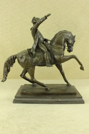 Western Bronze Marble Base Napoleon Ride Horse Patrol Art Deco Statue Sculpture