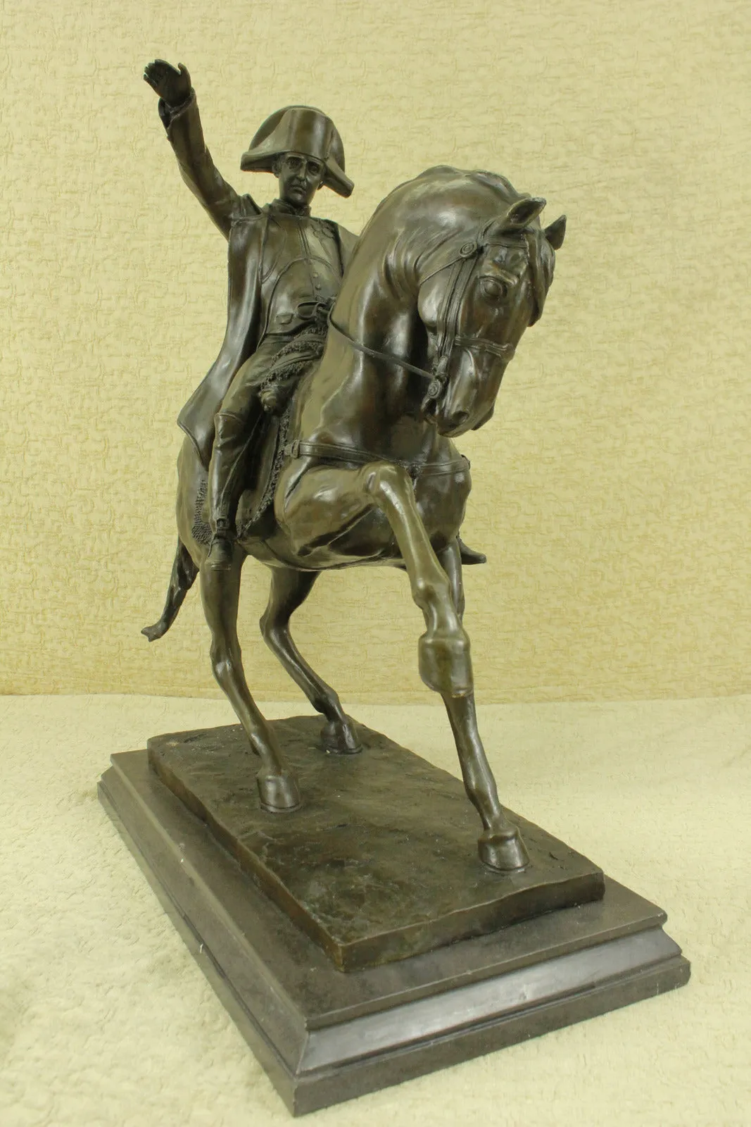 Western Bronze Marble Base Napoleon Ride Horse Patrol Art Deco Statue Sculpture